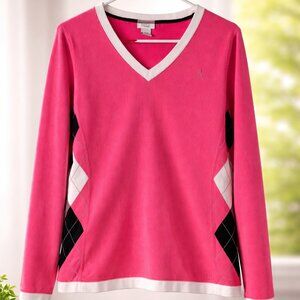 IZOD Pink Argyle V Neck Sweater Large Preppy Golf